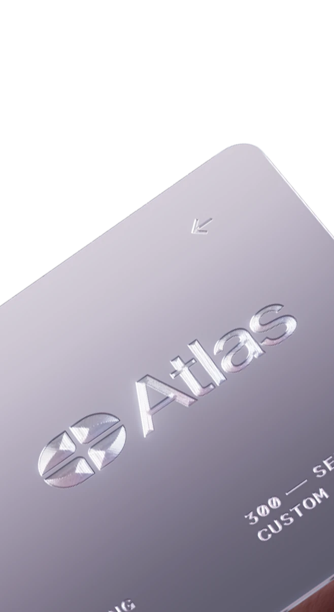 A close-up, detailed image showcasing the polished surface and the deeply engraved text carved in to an Atlas card.